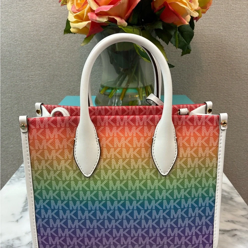 NWT Michael Kors Rainbow Pride Small Mirella Shopper Satchel Bag - MSRP $448 - Picture 4 of 8